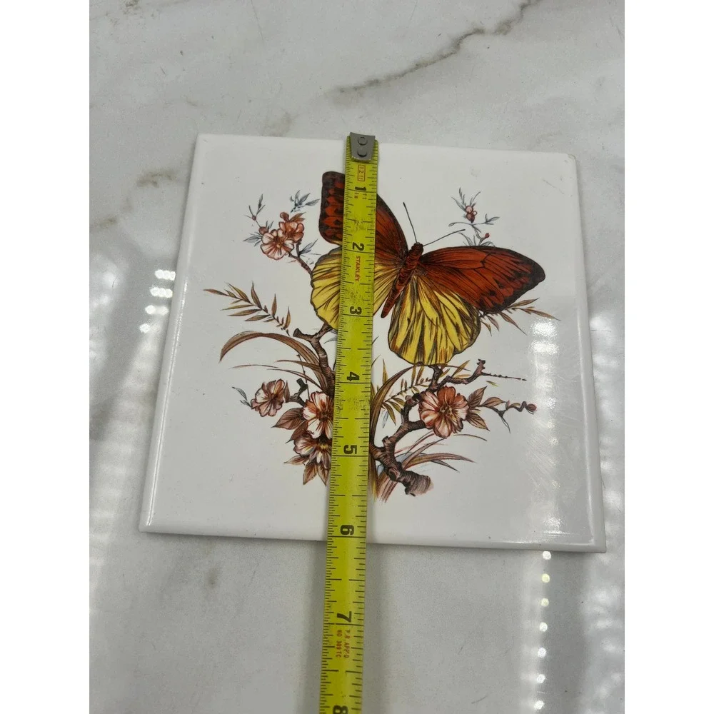Hyalyn USA 505 Vintage Butterfly Ceramic Tile Trivet Cork Backed 6x6
